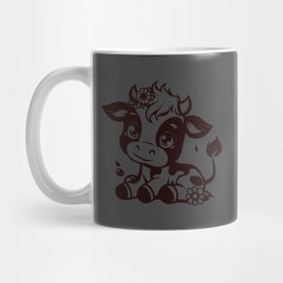 Adorable Sitting Cow with Flowers in Hair Mug